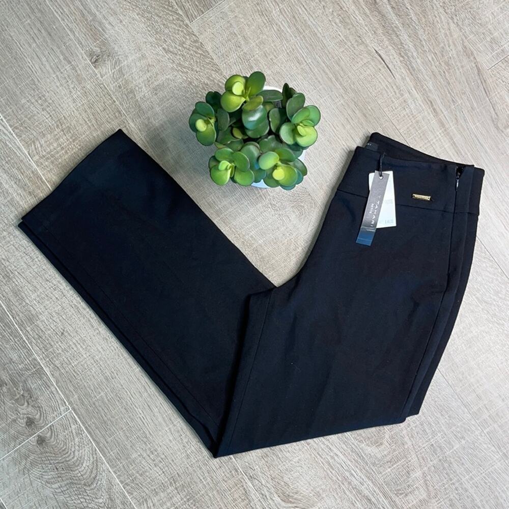 NWT T TAHARI Women's Black Petite Straight Leg Slacks
